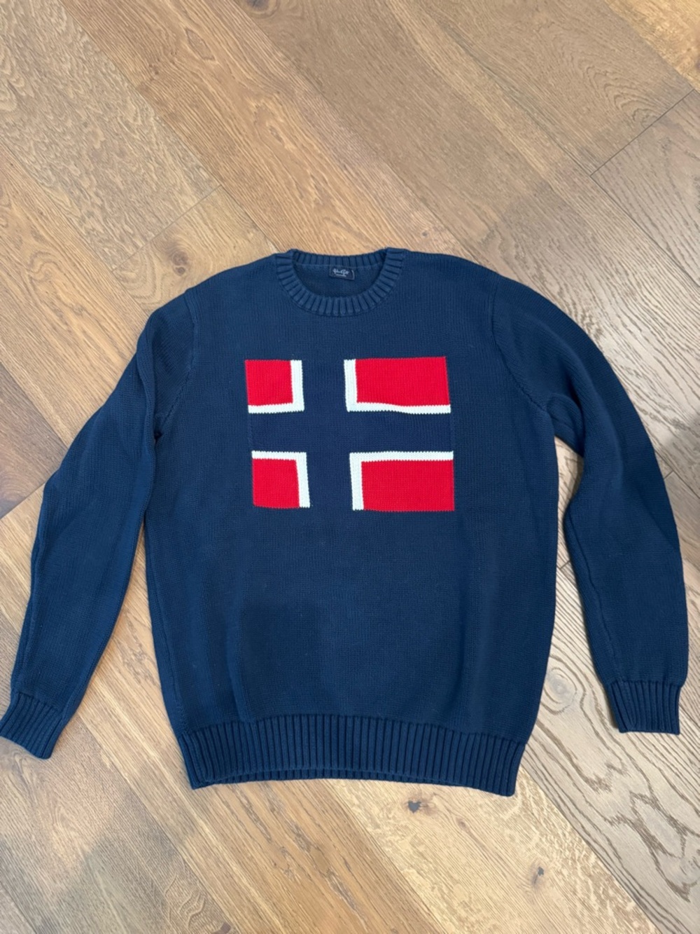 Brandy Melville Navy Crewneck Sweater with Red and White Graphic